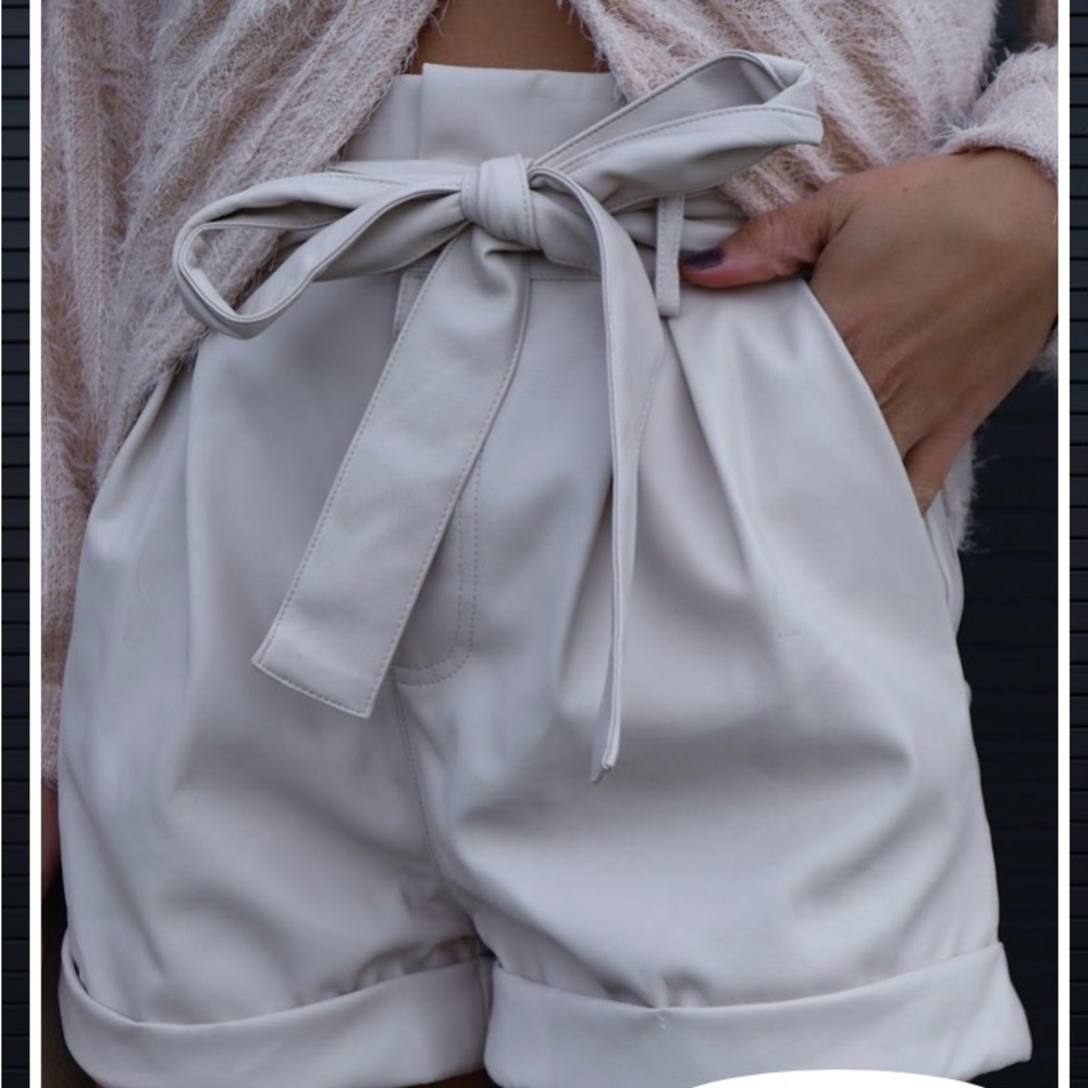 Faux Leather Vici (Ecru) tie front short.